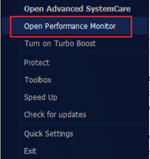 haga clic en Open Performance Monitor en IOBit Advanced system care