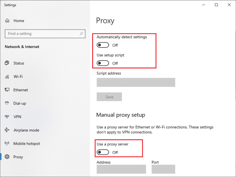 Deshabilite el servidor proxy.  Cómo arreglar una conexión poco confiable en CSGO