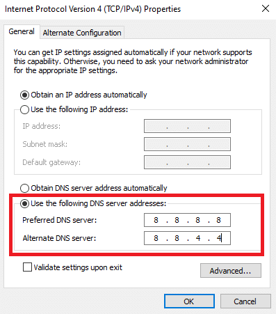 Cambiar dirección DNS.  Cómo arreglar una conexión poco confiable en CSGO