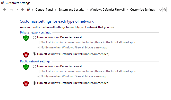 Deshabilitar el software antivirus o Windows Defender