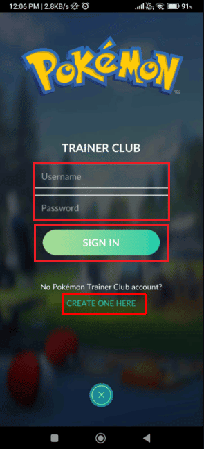 Ingrese su nombre de usuario y contraseña y toque INICIAR SESIÓN o CREAR UNO AQUÍ