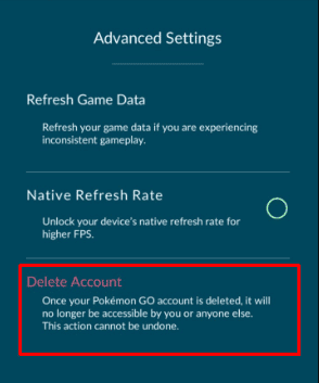 En el menú Configuración avanzada, toque Eliminar cuenta