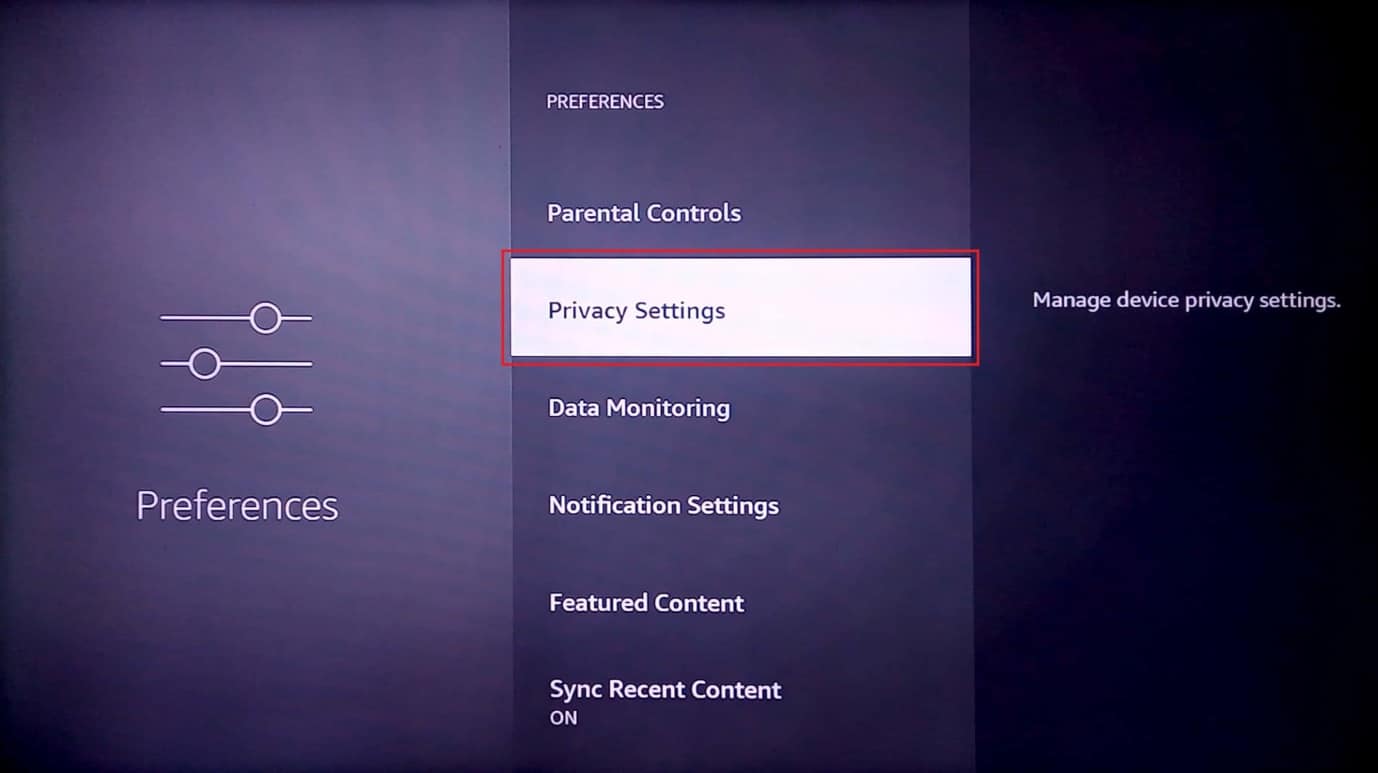 pulsa en configuración de privacidad. cómo mejorar el rendimiento de Firestick