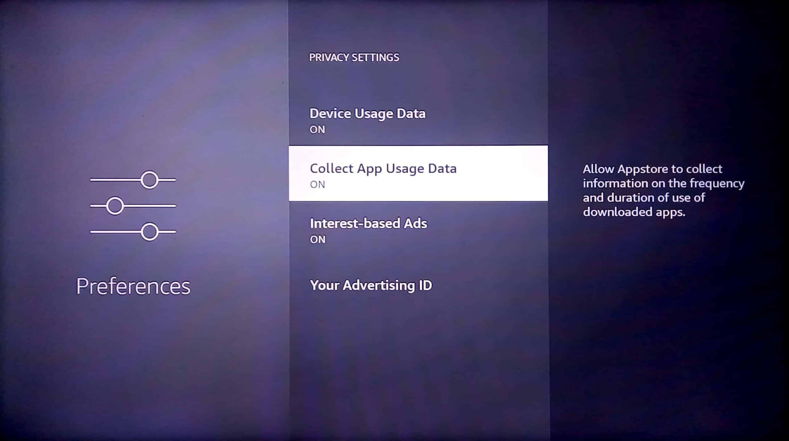 presione en recopilar datos de uso de la aplicación. Solucione el problema lento de Amazon Fire Stick
