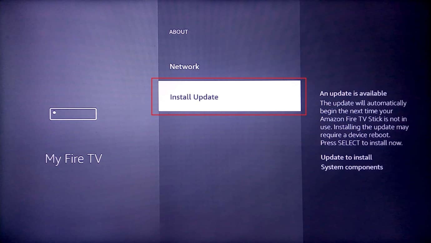 presione en instalar actualización. Solucione el problema lento de Amazon Fire Stick