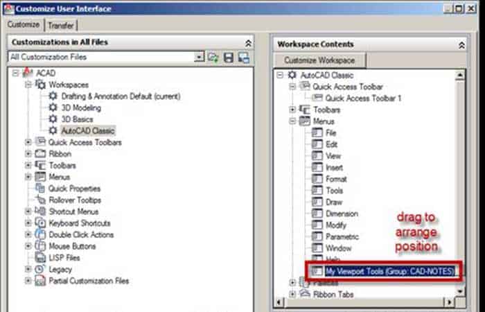 Organizar el menú en el área de trabajo