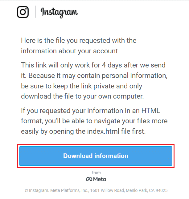 kliknij na pobieranie informacji ze swojego Instagrama w mailu. Jak wykonać odzyskiwanie wiadomości na Instagramie