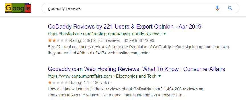 Reseñas de Google GoDaddy.