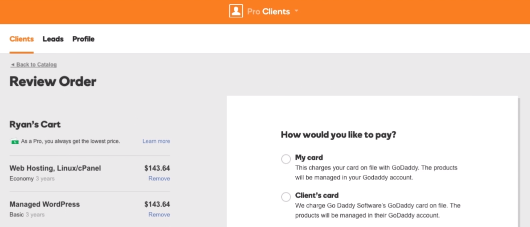 Página de pedido de revisión de GoDaddy.