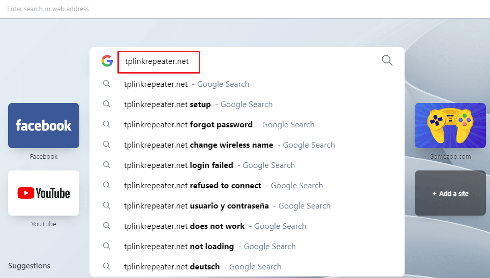 Escriba tplinkrepeater.net en él y presione enter
