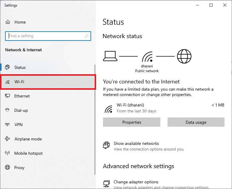 Ahora, la ventana de Configuración aparecerá en la pantalla. Haga clic en Wi-Fi. Arreglar Steam Remote Play que no funciona en Windows 10