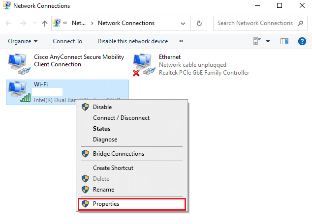 Aquí, haga clic derecho en su red y seleccione la opción Propiedades. Arreglar Steam Remote Play que no funciona en Windows 10