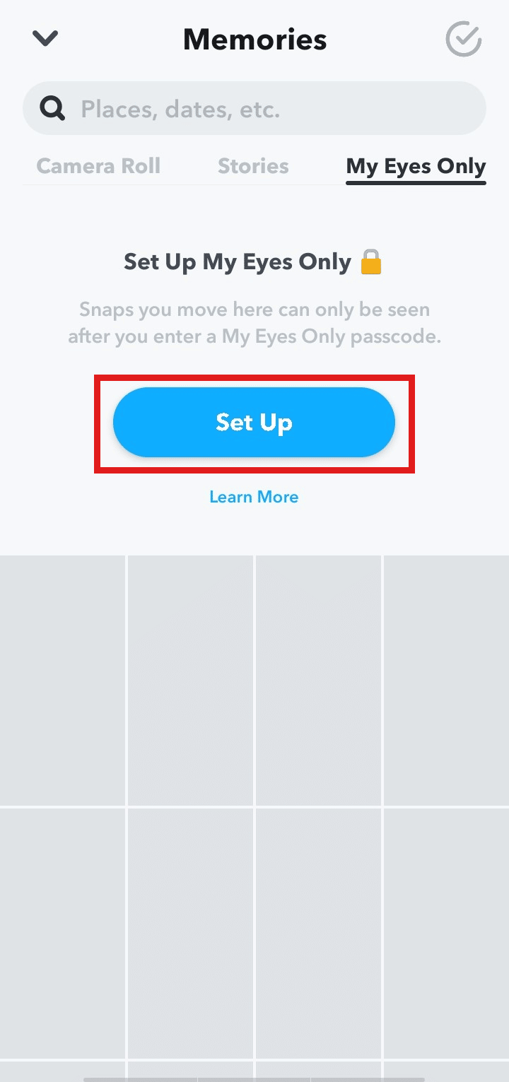 Toque Configurar |  Cómo eliminar solo mis ojos en Snapchat