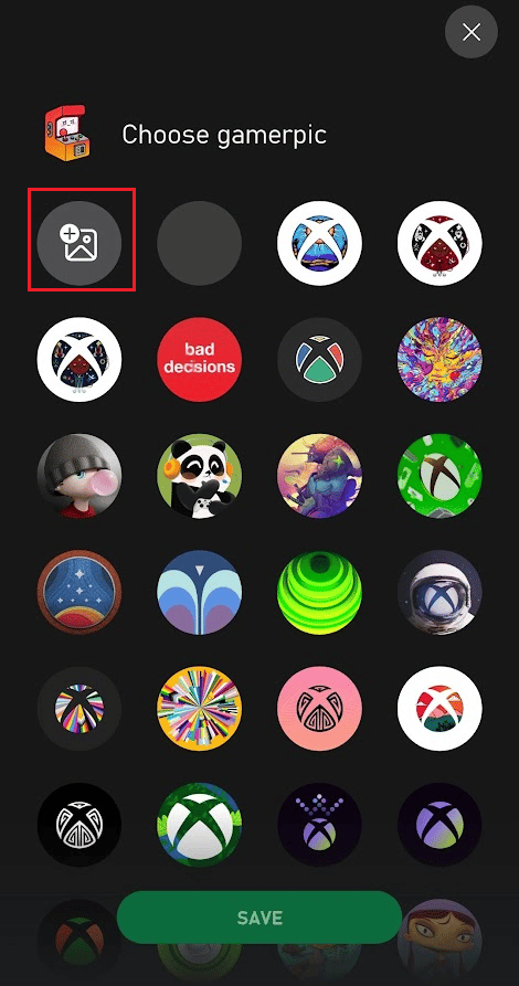 Toca el ícono Agregar desde la galería | Cómo cambiar su imagen de perfil en la aplicación Xbox | no se puede personalizar Xbox Gamerpic