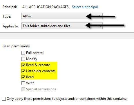todos los permisos de la aplicación