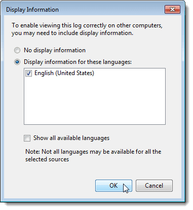 Cuadro de diálogo Mostrar información