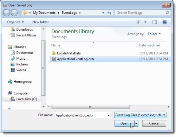 Abrir un archivo de registro guardado