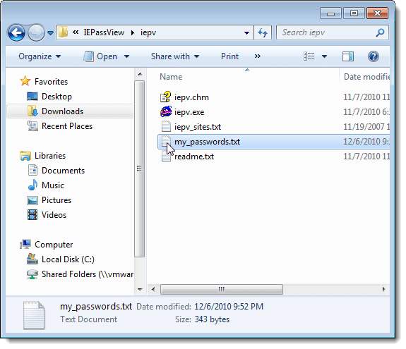 Archivo de texto que contiene contraseñas