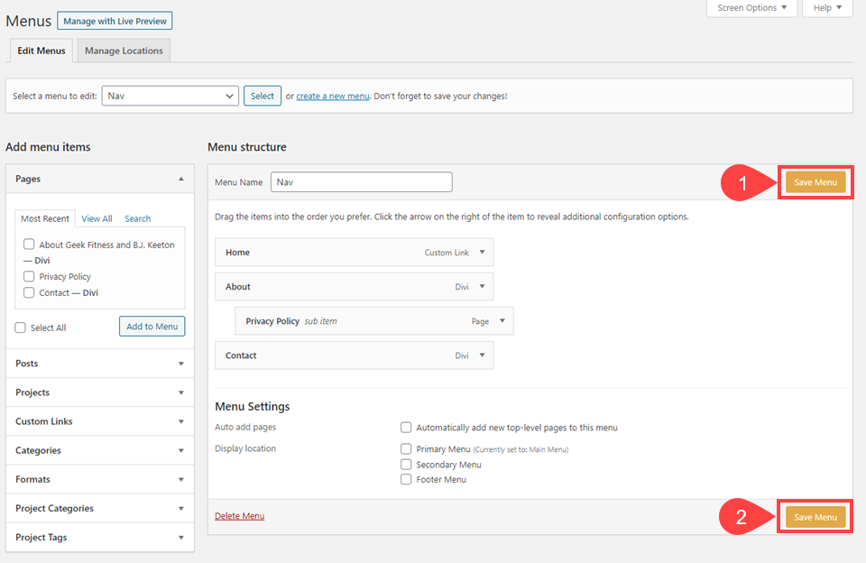guarda tus menús de wordpress si valoras el tiempo que dedicas a crearlos