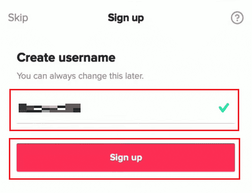 Cree un nombre de usuario y toque Registrarse