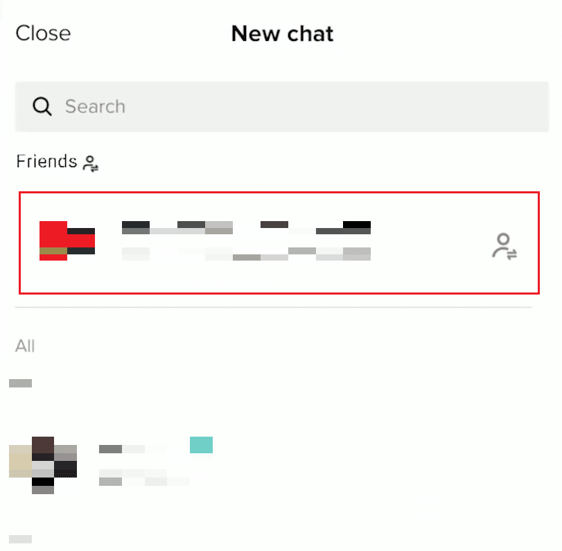 Toque el perfil TikTok deseado de la lista para abrir la pantalla de chat
