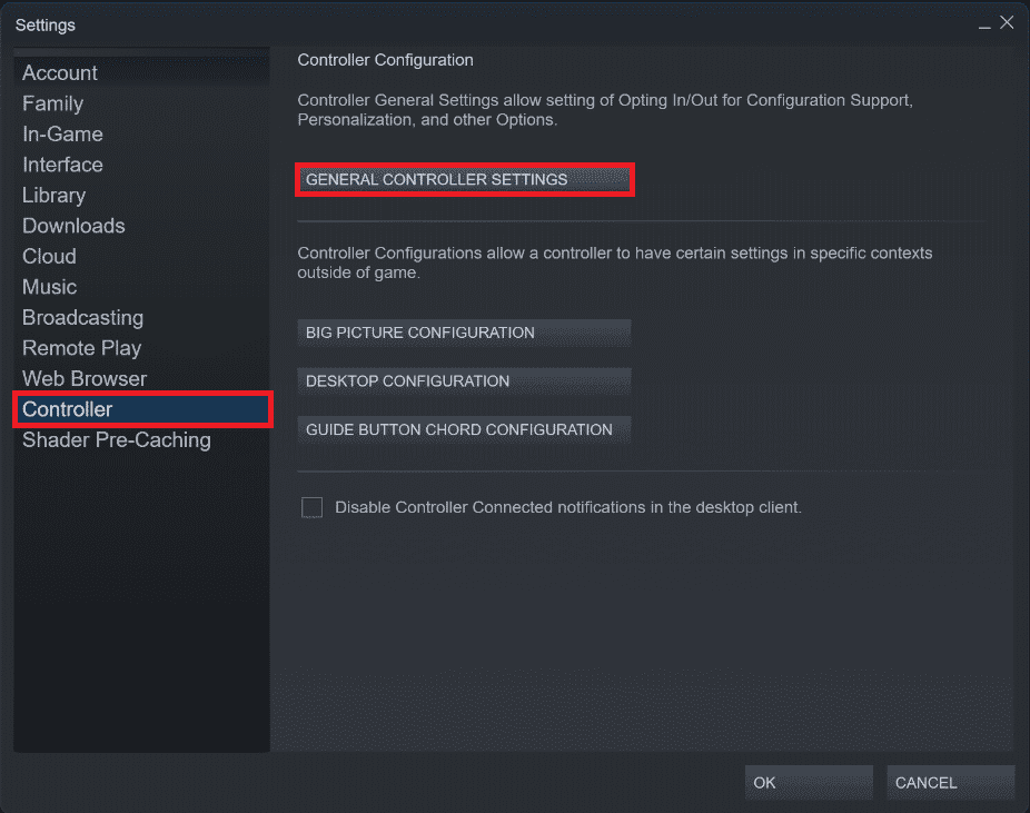 Configuración del controlador en la ventana de configuración de Steam.  Cómo habilitar la compatibilidad con el controlador de Minecraft