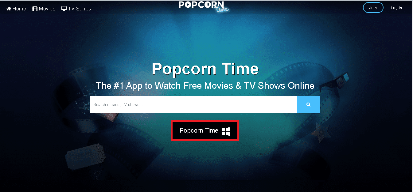 Haga clic en el botón Ventanas de Popcorn Time.