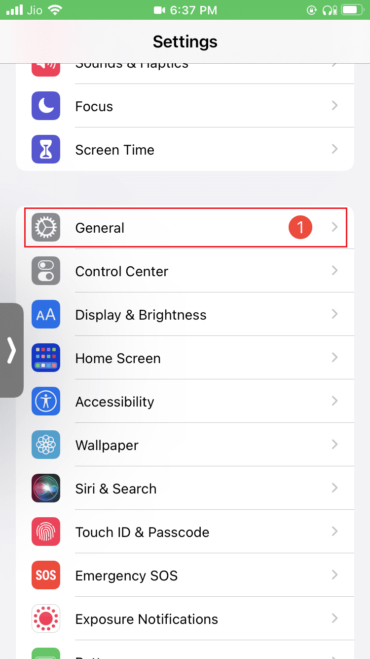 toque la opción Configuración general en iPhone