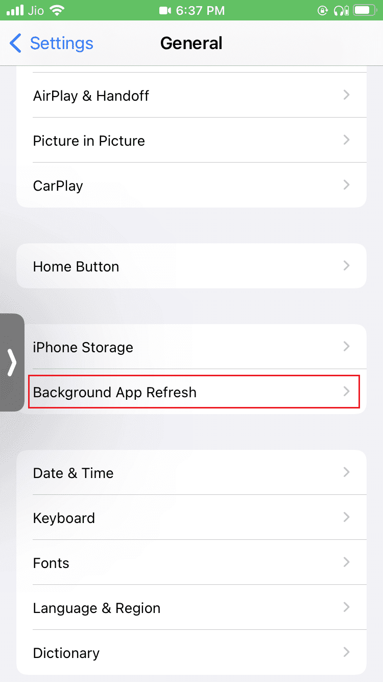 toque la opción de actualización de la aplicación en segundo plano en Configuración general en iPhone. Cómo transmitir Popcorn Time a Smart TV