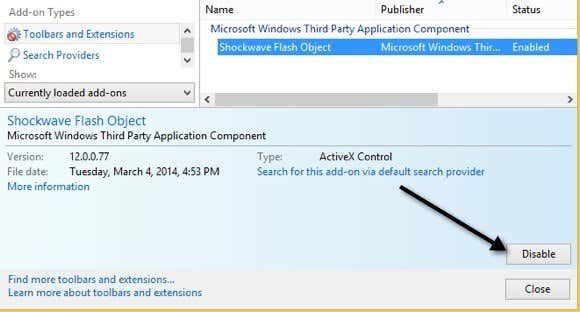 deshabilitar flash windows 8