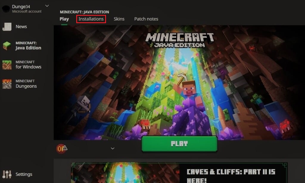 haga clic en la pestaña Instalaciones en Minecraft Launcher.  Arreglar la conexión de Minecraft agotada No hay más información Error