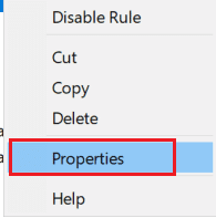 haga clic con el botón derecho en la regla de entrada de Minecraft y seleccione Propiedades en la configuración avanzada del Firewall de Windows Defender