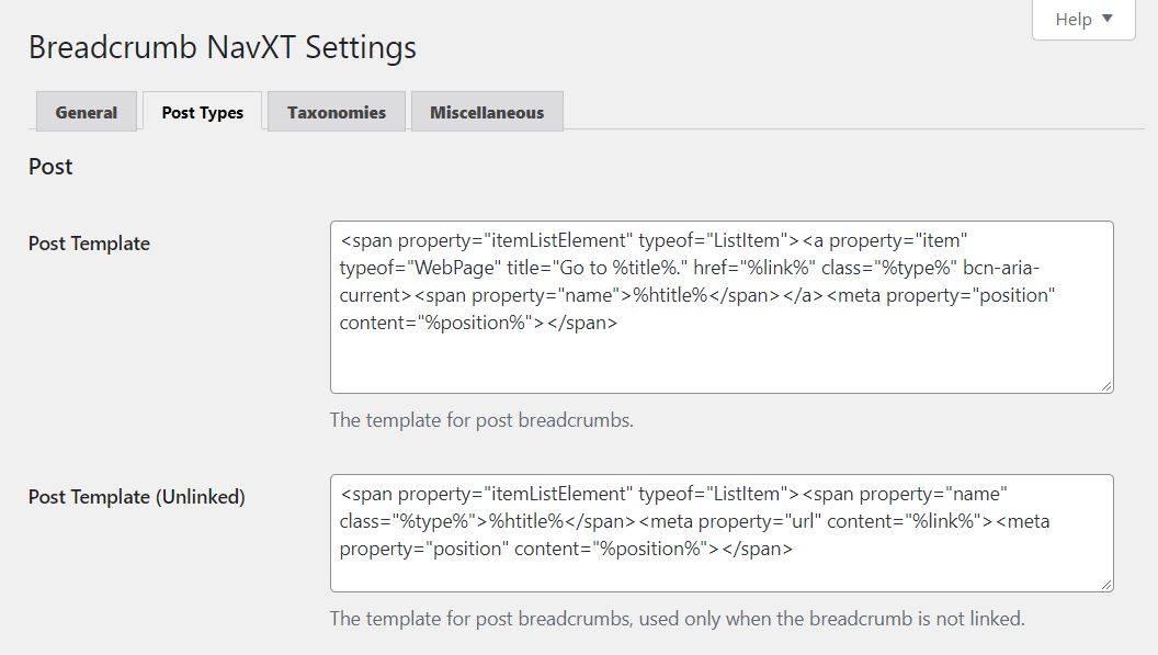 Configuración de plantillas de navegación con Breadcrumb NavXT