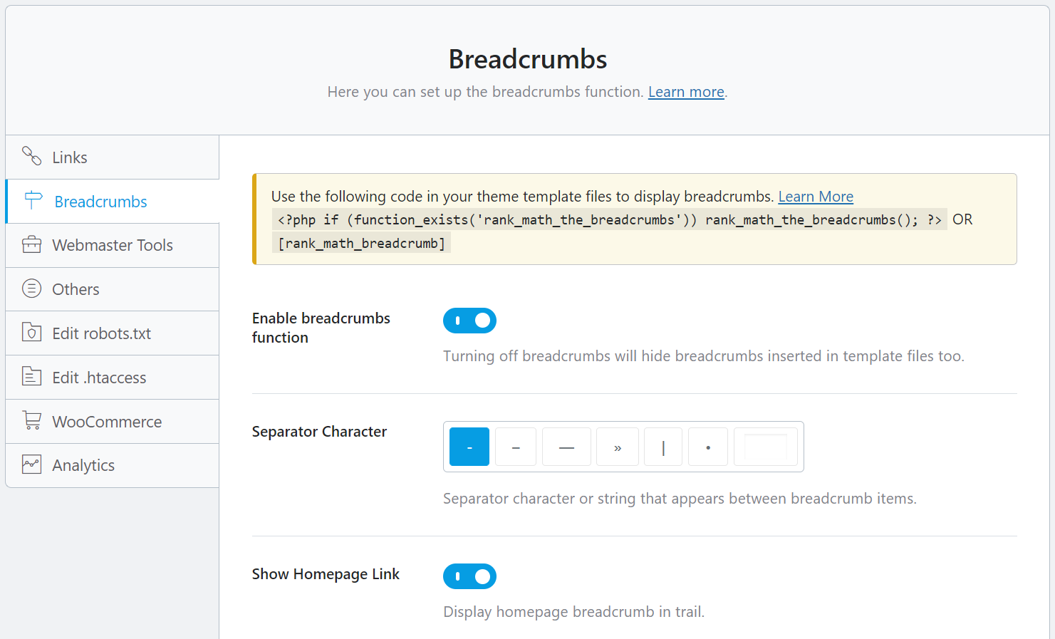 Configuración de migas de pan con Rank Math SEO