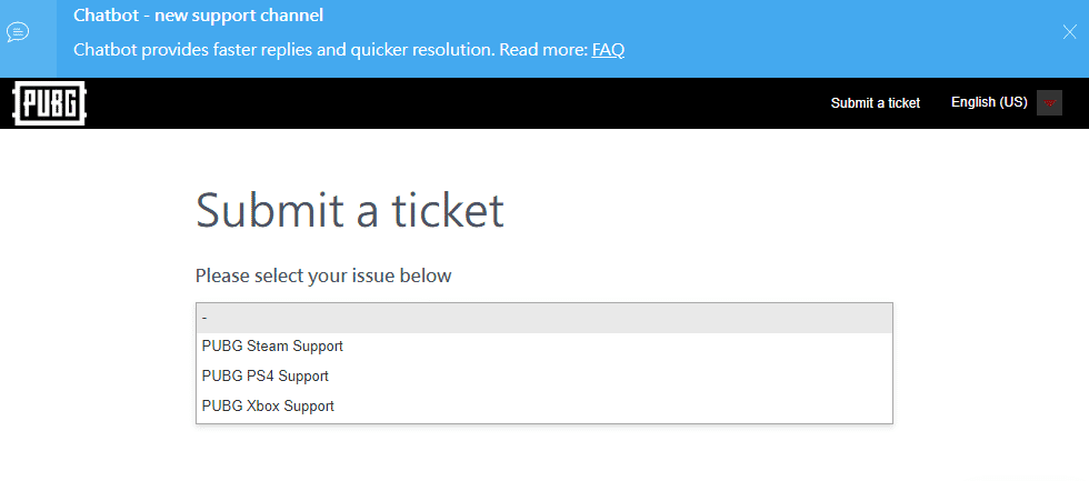 Ahora, seleccione su plataforma PUBG de la lista desplegable.  Arreglar PUBG que no se inicia en Steam