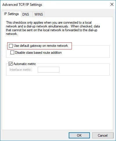 Desmarque Usar puerta de enlace predeterminada en una red remota.  cómo acceder a sitios bloqueados en Chrome