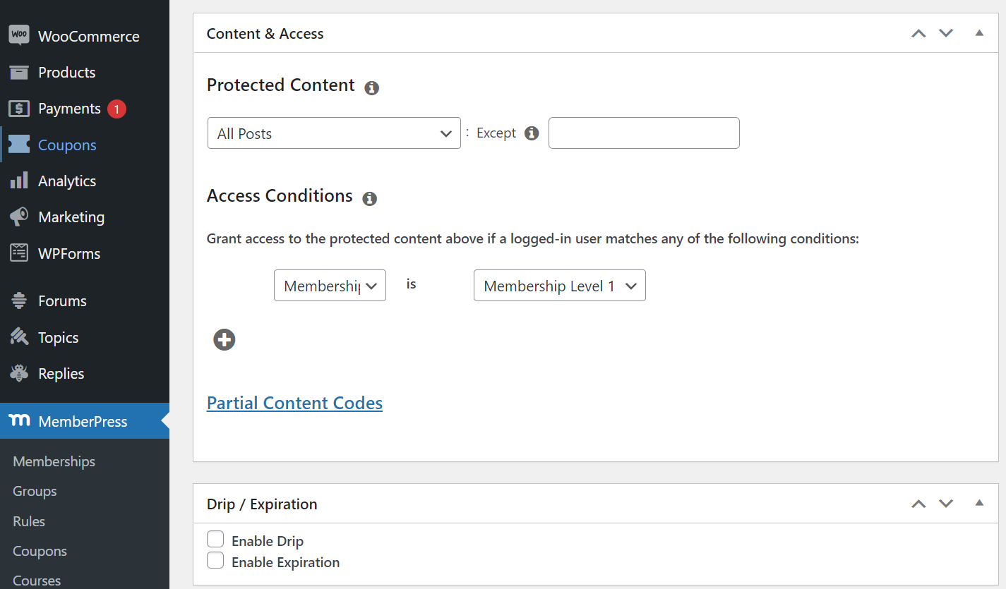 Complemento de WordPress de MemberPress.