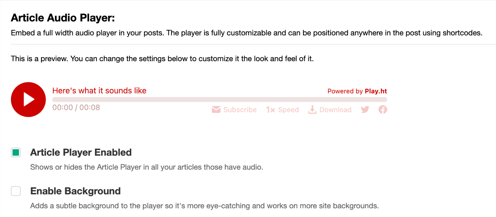 Configuración del complemento Play.ht