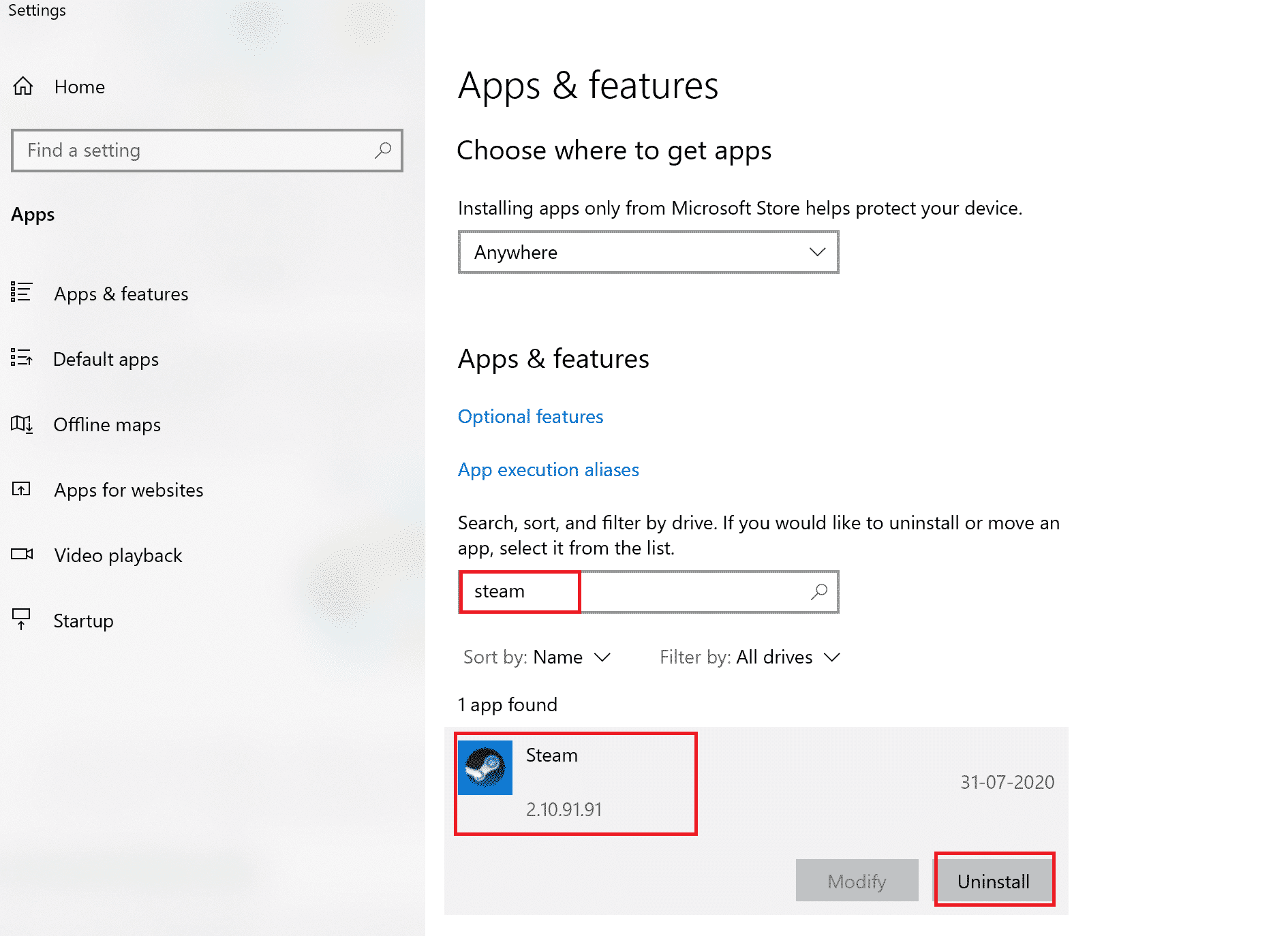 haz clic en Steam y selecciona Desinstalar. Arreglar Steam atascado en la preparación para el lanzamiento en Windows 10