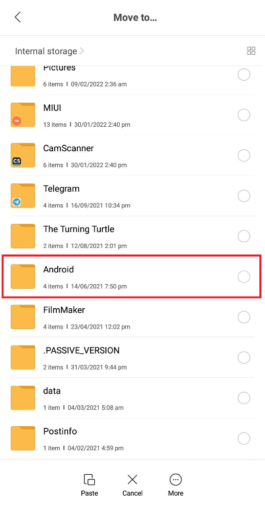 Toque la carpeta de Android de la lista.  Cómo abrir archivos MOBI en Android