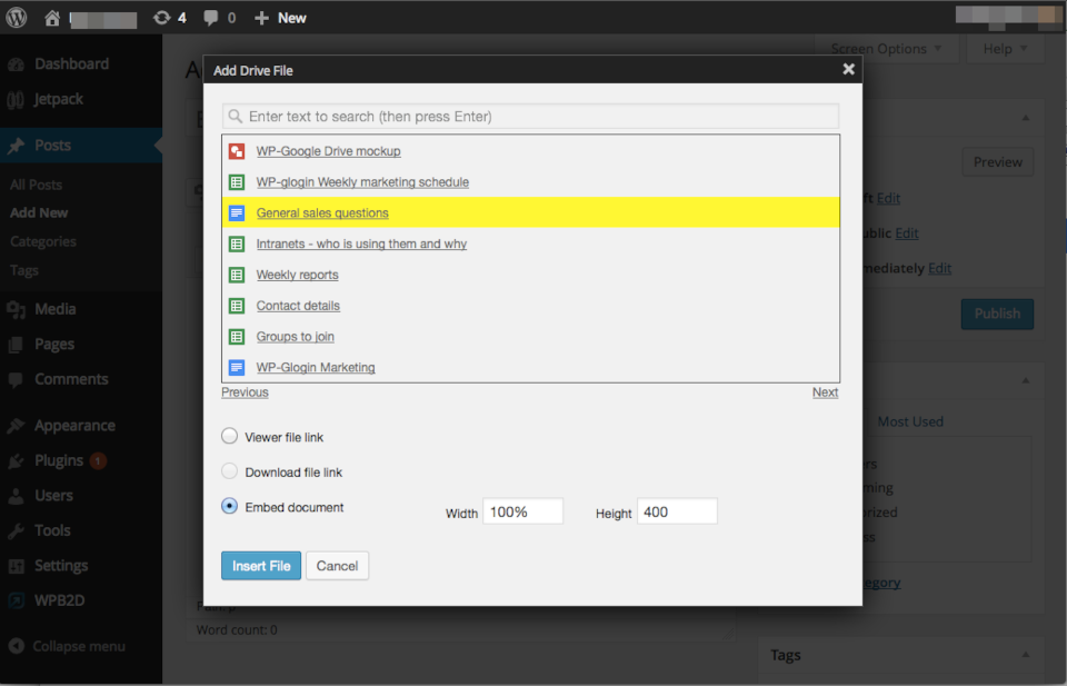 Complemento de inserción de Google Drive