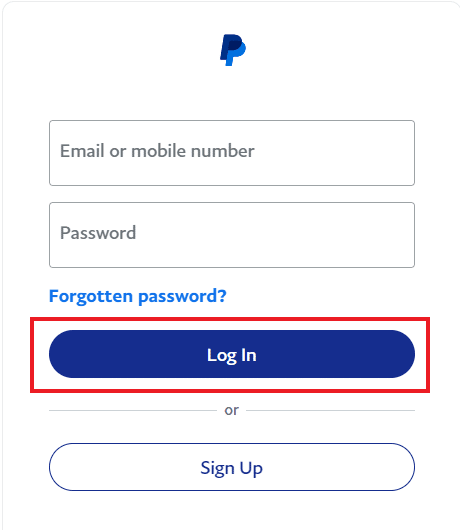 Inicie sesión en PayPal.  Arreglar PayPal incapaz de procesar la solicitud