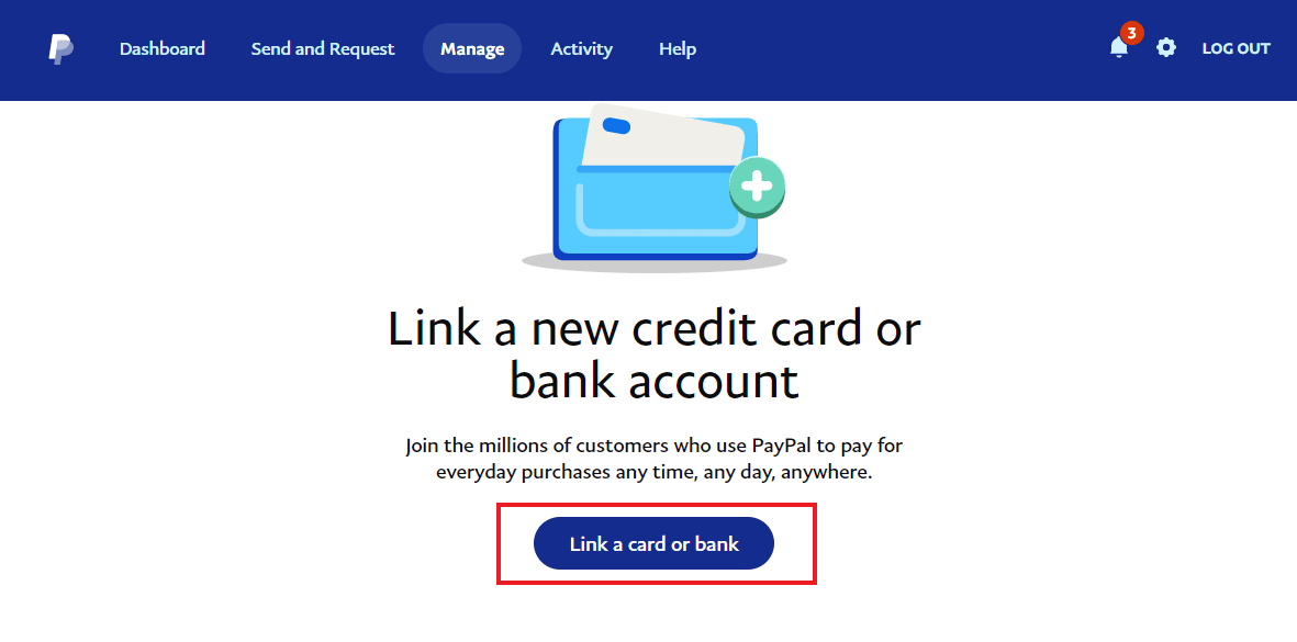 Haga clic en Vincular una tarjeta o banco 