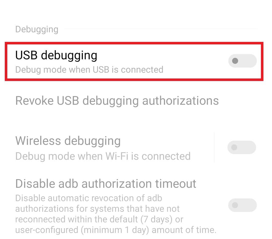 Activa la depuración de USB.  Cómo usar la aplicación de desinstalación de ADB