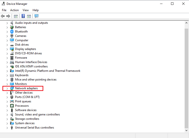 expanda Adaptadores de red.  Arreglar controlador IRQL no menos o igual error de Rtwlane Sys