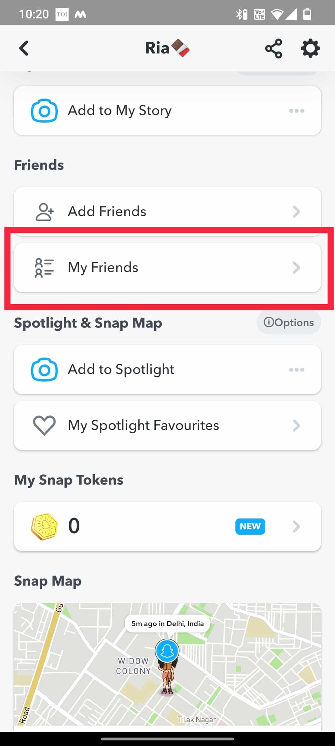 Toca la opción Mis amigos |  ¿Se puede rastrear Snapchat?