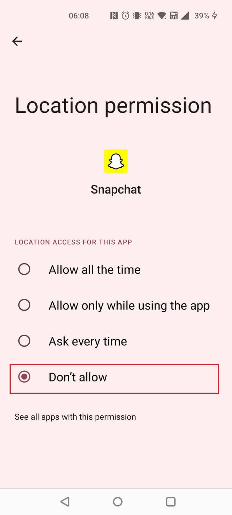 elija No permitir para restringir el acceso a la ubicación de la aplicación |  ¿Se puede rastrear Snapchat?