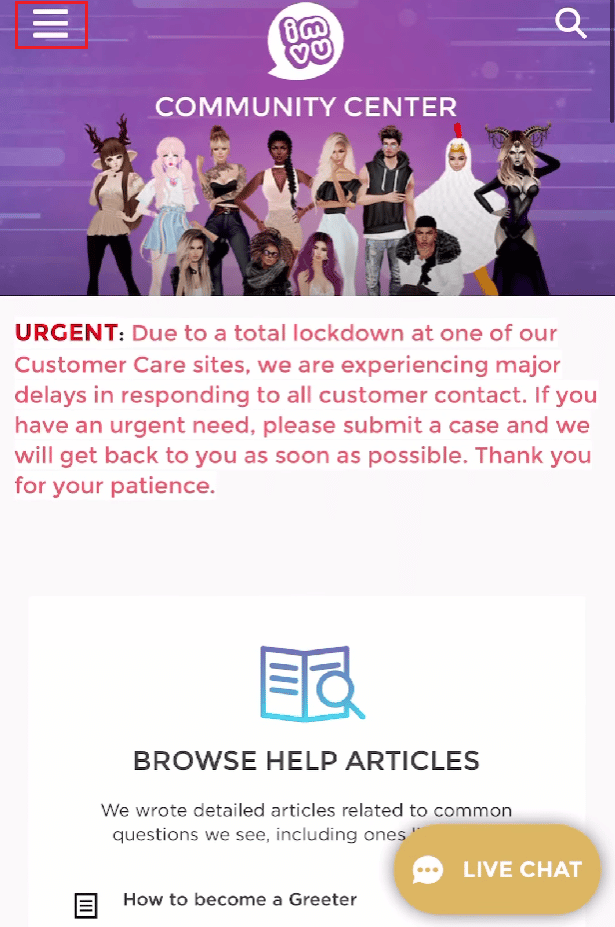 Toca el icono de la hamburguesa en la esquina superior izquierda |  ¿IMVU elimina las cuentas inactivas?