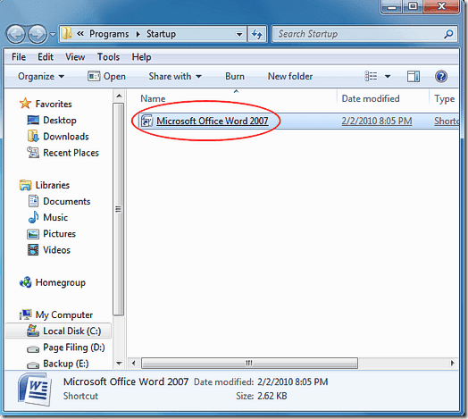 Agregue Word al directorio de inicio del usuario actual