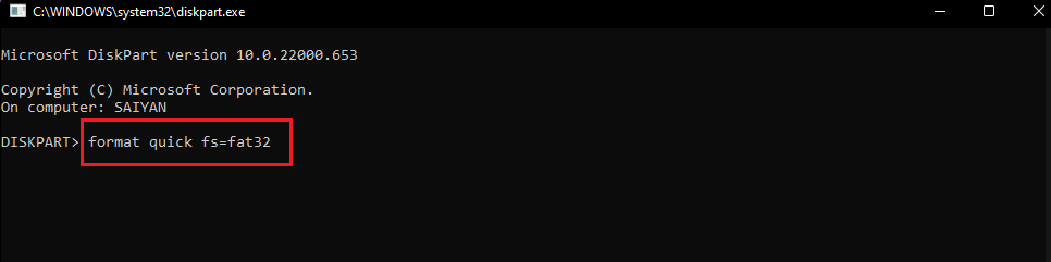 formato rápido fs fat32 comando.  Solucione el problema del dispositivo de arranque en Windows 10